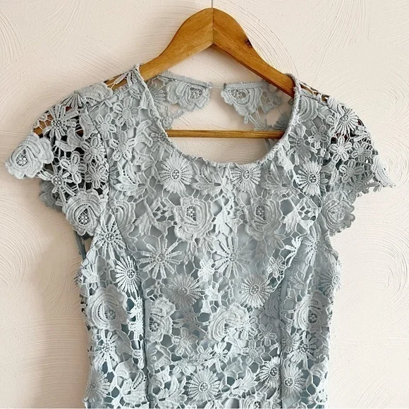 Lulus Romance Language Light Blue Backless Lace Dress Size Medium - Picture 7 of 12